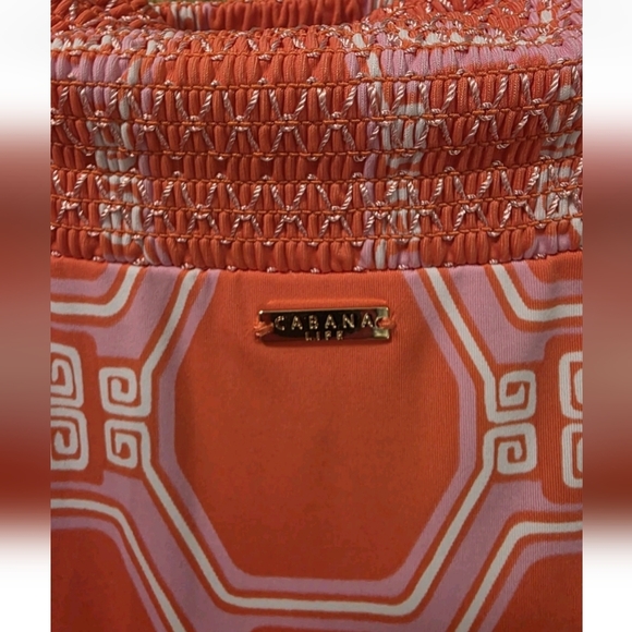 NWT Cabana Life Dress Sz L  Coral Geo Coverlex Smocked Off The Shoulder UPF 50+ - Picture 13 of 15
